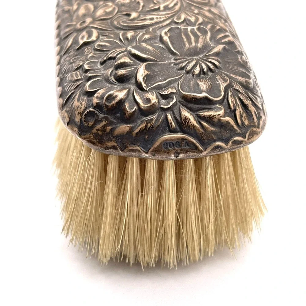 Antique Gorham Sterling Silver Repousse Floral Clothes Brush Engraved 6oz